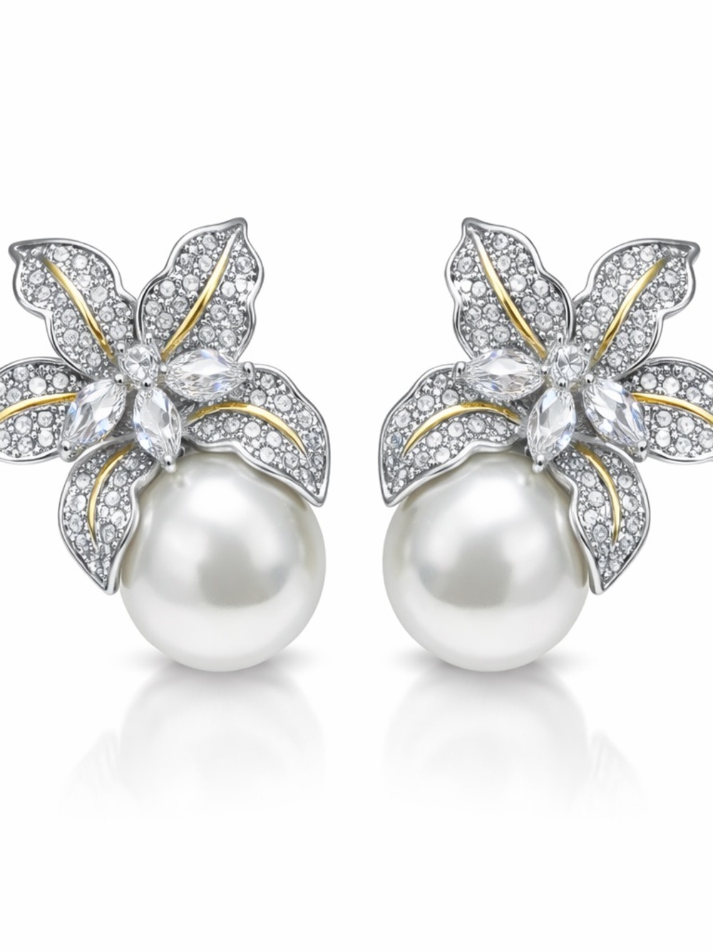 Silver and Gold Floral Pearl Earrings